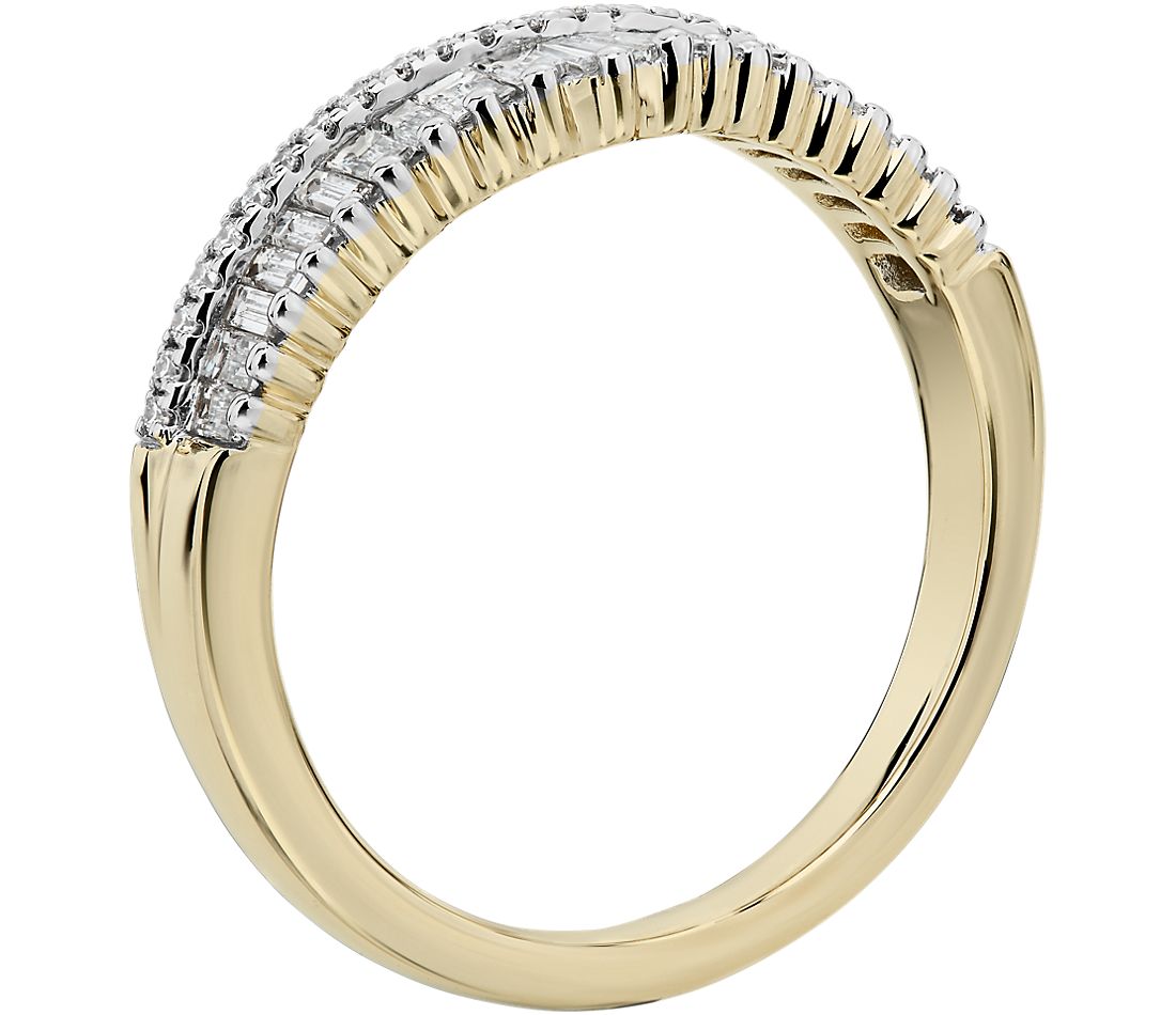 長方形和密釘鑽石皇冠曲線結婚戒指