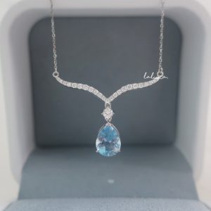 2卡水滴海藍寶鑽石18k白金頸鏈 2 carat Aquamarine Diamond 18k White Gold Necklace