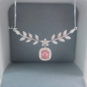 0.48ct 墊形粉鑽白鑽18k白金頸鏈 Pink & White Diamond 18k White Gold Necklace