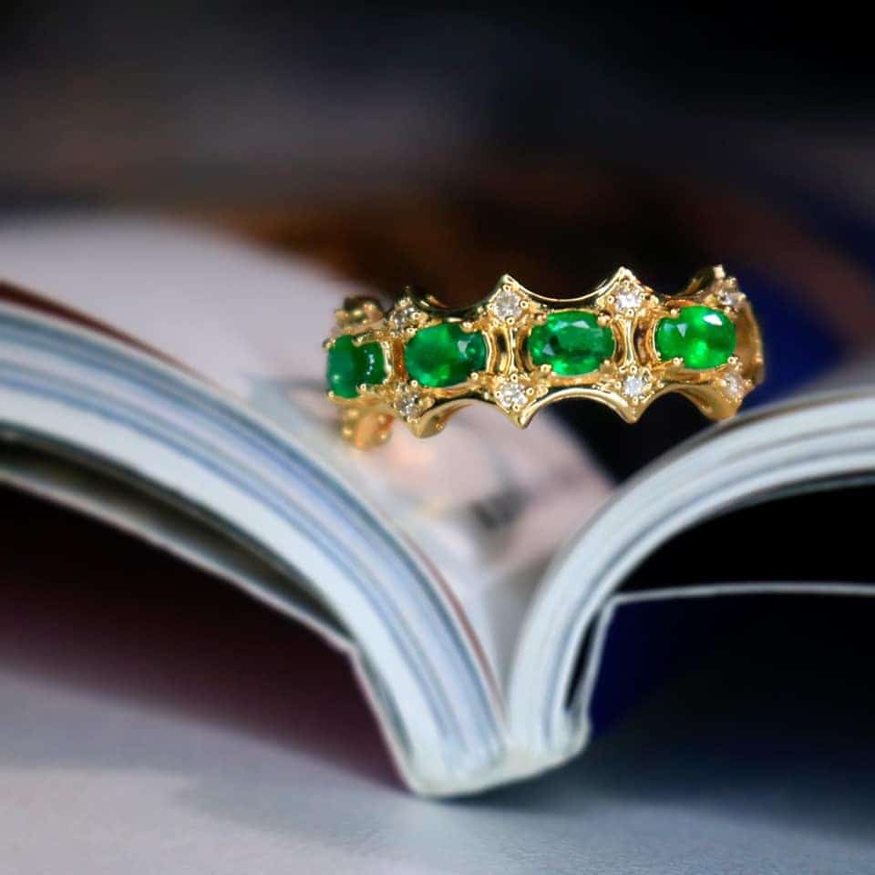 古式皇冠款祖母綠💎綠寶石鑽石18k金戒指 Crown Style Emerald Diamond 18k Ring
