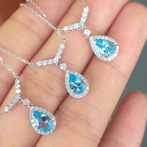 水滴聖瑪利亞海藍寶鑽石18k白金頸鏈 Santa Maria Aquamarine Diamond 18k White Gold Necklace