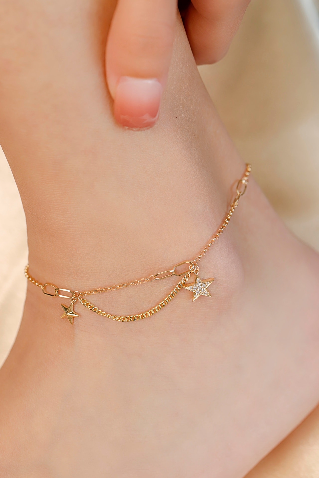 星星層次感鑽石18k玫瑰金手鏈腳鏈 Star Diamond 18k Rose Gold Bracelet