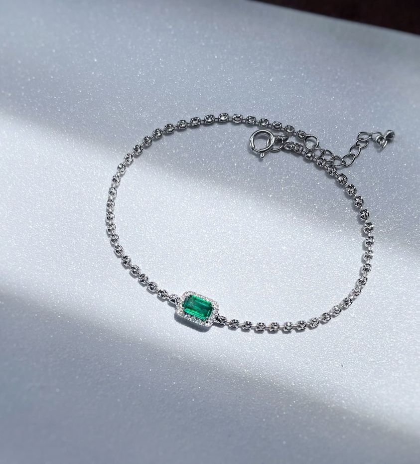 清透祖母綠18k金鑽石手鏈 Vivid Green Emerald Diamond 18k Bracelet