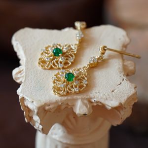 宮廷風綠寶石祖母綠鑽石18k金耳墜 Emerald Diamond 18k Gold Earrings