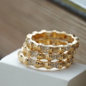 質感竹節鑽石18k金戒指 Bamboo Diamond 18k Yellow Gold Ring